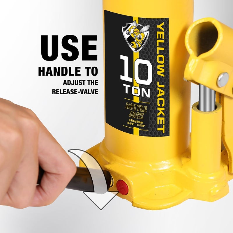 Yellow Jacket جاك زجاجة ملحوم متعدد الاتجاهات بقدرة 10 أطنان (20,000 رطل) ، جاكات زجاجة أفقية للاستخدام مع السيارات والشاحنات والمركبات الترفيهية وإصلاح السيارات ، جاك زجاجة هيدروليكي ، أصفر - Image 5